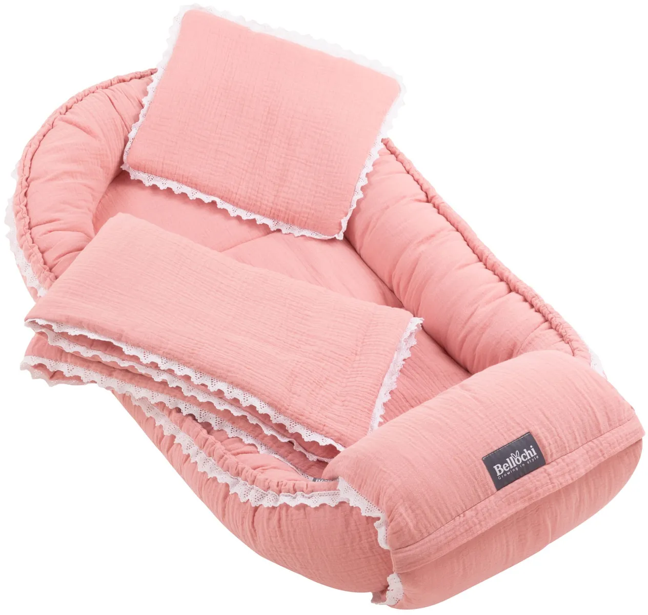 baby nest készlet 100×60 cm Muslin Pink baba zuhany készlet multifunkcionális csomagolással