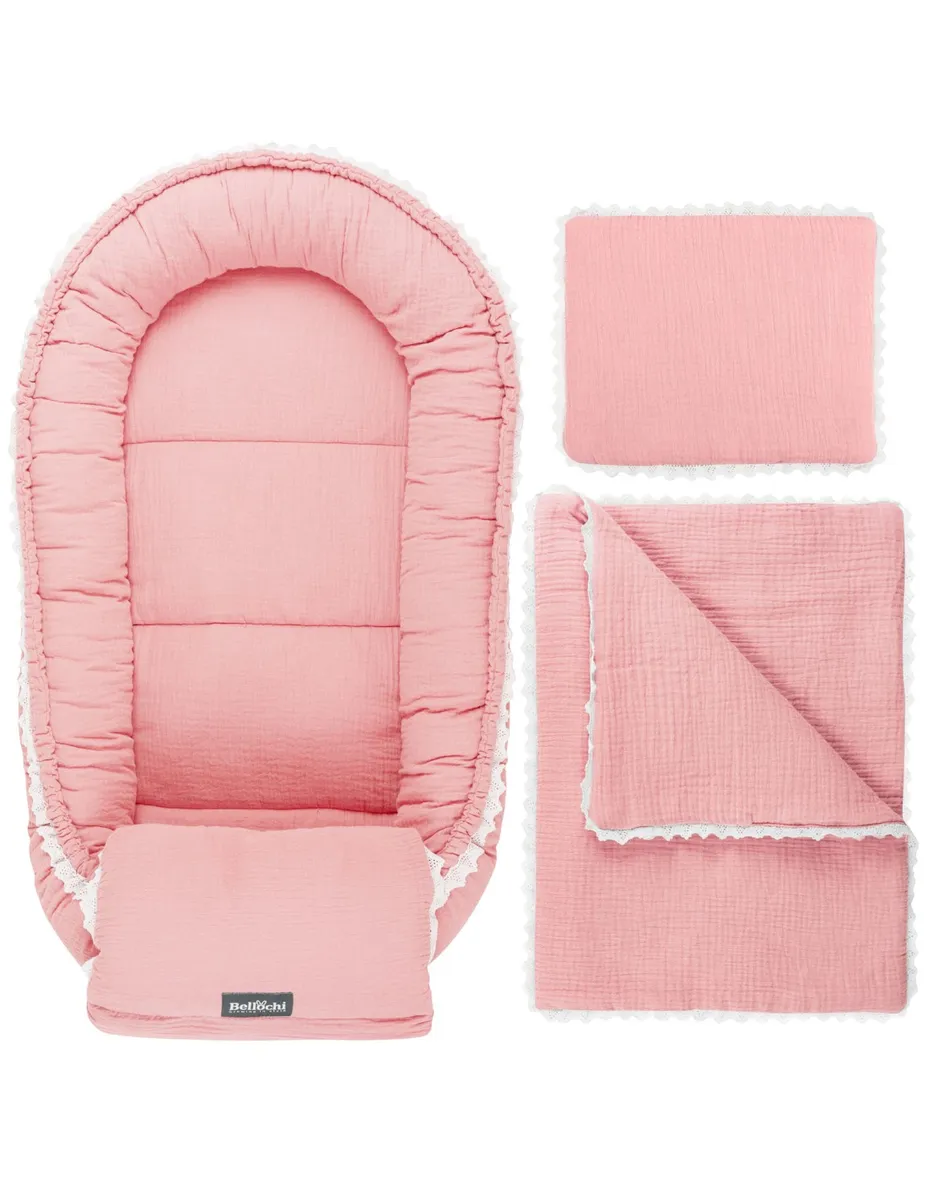 baby nest készlet 100×60 cm Muslin Pink baba zuhany készlet multifunkcionális csomagolással